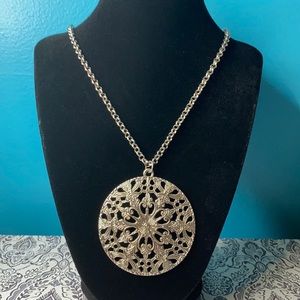 Boho Silver Tone Circle Mandala Pendant Necklace